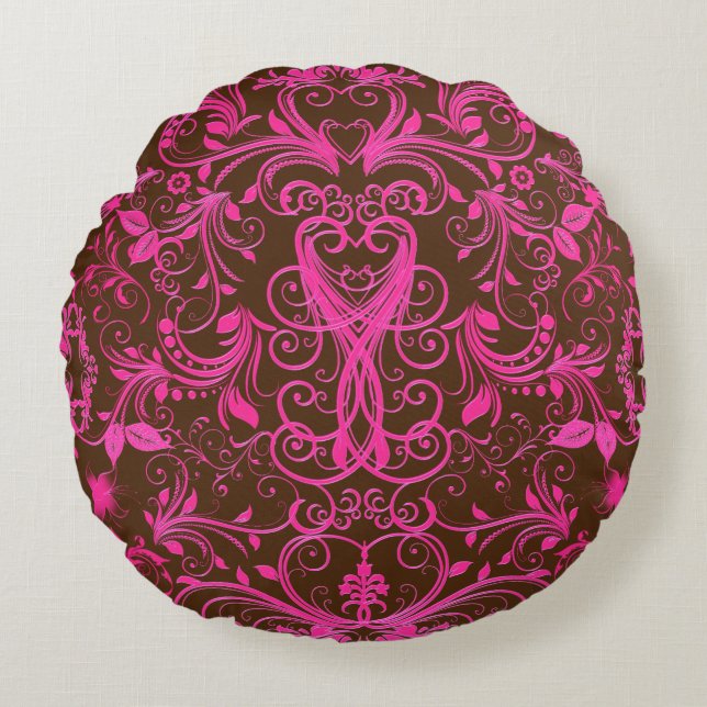 Scroll Work, Hot-Pink-Round Sierkussen Rond Kussen (Voorkant)