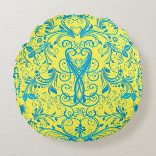 Scroll Work, Lt.Blue-Round Sierkussen Rond Kussen