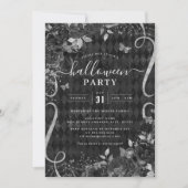 Scroll Zwart Donker Spooky Bloemen Halloween Party Kaart (Voorkant)
