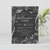 Scroll Zwart Donker Spooky Bloemen Halloween Party Kaart (Staand voorkant)