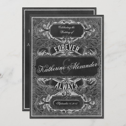 scrollengraving Chalkboard bruiloft uitnodigen Kaart (Voorkant / Achterkant)