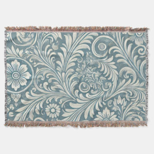 Scrolling Damask Pattern in Zacht Blauw en Ivoor Deken
