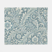 Scrolling Damask Pattern in Zacht Blauw en Ivoor Fleece Deken (Voorkant (Horizontaal))