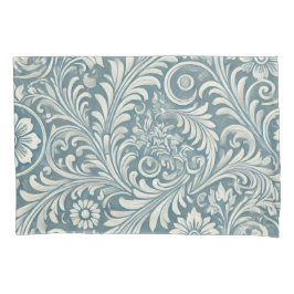 Scrolling Damask Pattern in Zacht Blauw en Ivoor Kussensloop