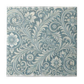 Scrolling Damask Pattern in Zacht Blauw en Ivoor Tegeltje (Voorkant)