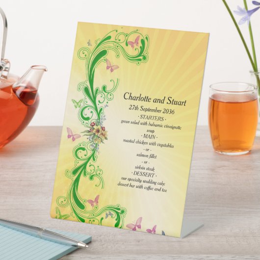 Scrolls en Vlinders Menu Reclamebord Met Voetstuk (Insitu)