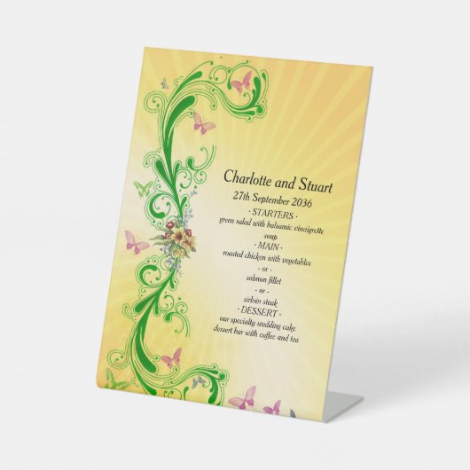 Scrolls en Vlinders Menu  Reclamebord Met Voetstuk (Voorkant)