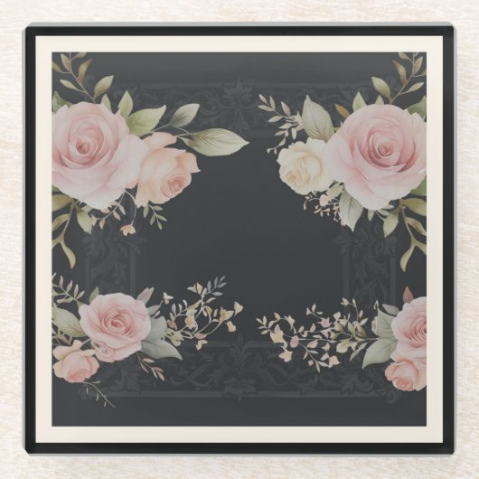 Scrolls met rozen Victoriaans stijl Glazen Onderzetter (Voorkant)
