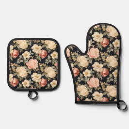 Scrolls met rozen Victoriaans stijl Ovenwant & Pannenlap Set