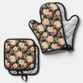 Scrolls met rozen Victoriaans stijl Ovenwant & Pannenlap Set (Voorkant / Achterkant)