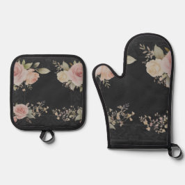 Scrolls met rozen Victoriaans stijl Ovenwant & Pannenlap Set