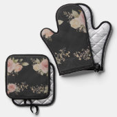 Scrolls met rozen Victoriaans stijl Ovenwant & Pannenlap Set (Voorkant / Achterkant)