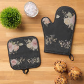 Scrolls met rozen Victoriaans stijl Ovenwant & Pannenlap Set (Top down)