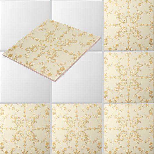 Scrolls of vine and flowers pattern tegeltje