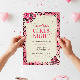 Scrollwork Border Galentine's Invitation Kaart
