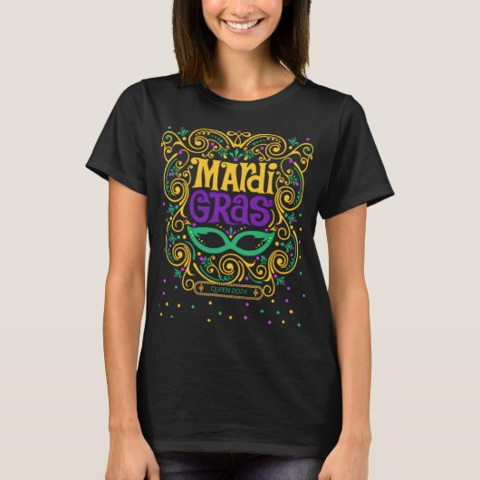 Scrollwork Confetti Mardi Gras Mask T-shirt (Voorkant)