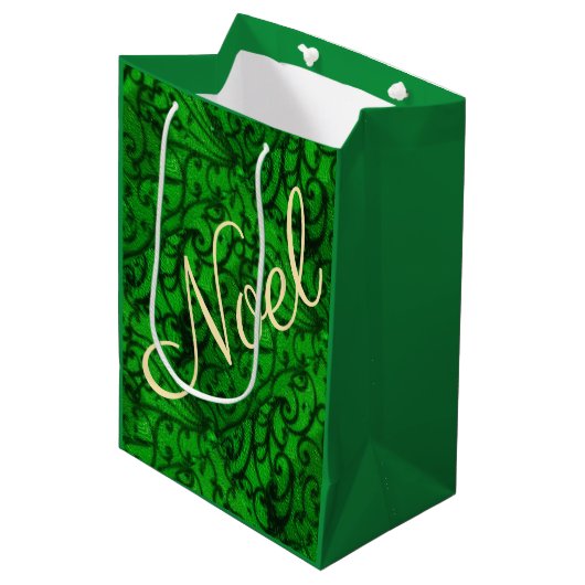 Scrollwork Green Gift Bag Medium Cadeauzakje (Voorkant Gekanteld)