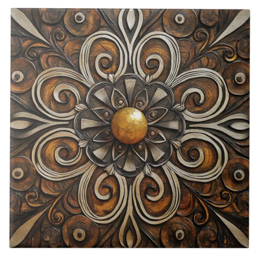 Scrollwork met Golden Center 3 Tegeltje (Voorkant)
