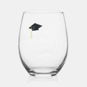 Scrolly Afstuderen Naam en Jaar Wijnglas Zonder Voet (Voorkant)