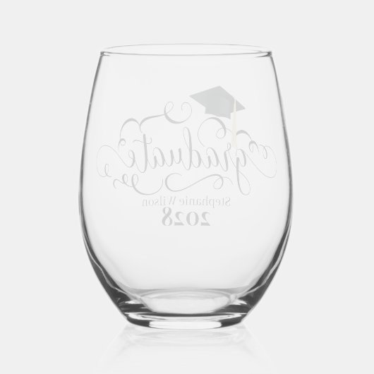 Scrolly Afstuderen Naam en Jaar Wijnglas Zonder Voet (Achterkant)