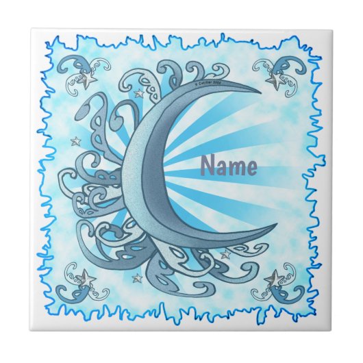 Scrolly Crescent Moon Tegeltje (Voorkant)