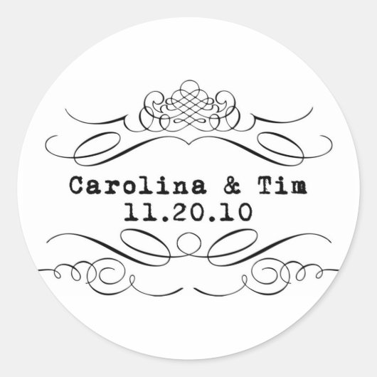 Scrolly Letterpress Monogram Ronde Sticker (Voorkant)