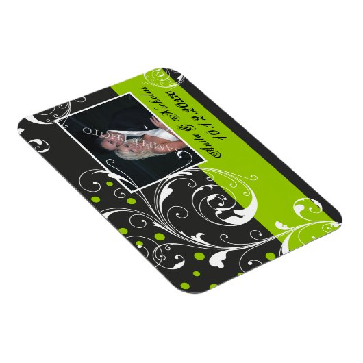 Scrolwork zwart, groene bruiloft Save the Date Magneet (Rechterzijde)