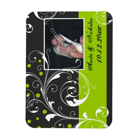 Scrolwork zwart, groene bruiloft Save the Date Magneet (Verticaal)