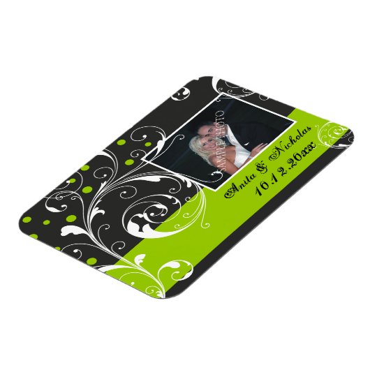 Scrolwork zwart, groene bruiloft Save the Date Magneet (Linkerzijde)