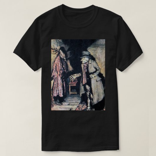 Scrooge begint zich nerveus te voelen. - Een kerst T-shirt (Design voorkant)
