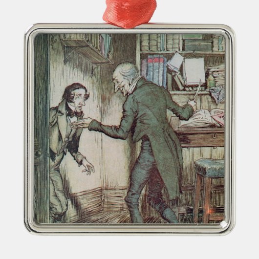 Scrooge en Bob Cratchit Metalen Ornament (Voorkant)