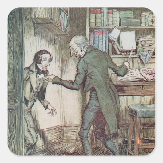 Scrooge en Bob Cratchit Vierkante Sticker (Voorkant)