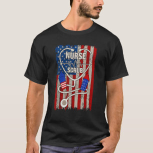 Scrub 4 juli Vuurwerk Amerikaanse vlag Stethosco T-shirt