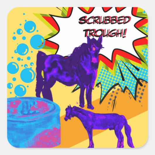 scrubbed door komische stijl vierkante sticker (Voorkant)