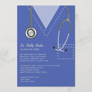 Scrubs Blue Medical Afstuderen Invitation Kaart