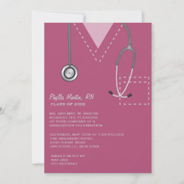 Scrubs Burgundy Medical Afstuderen Invitation Kaart