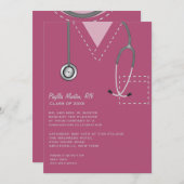 Scrubs Burgundy Medical Afstuderen Invitation Kaart (Voorkant / Achterkant)