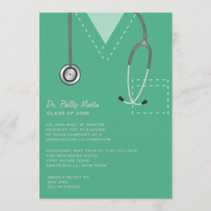 Scrubs Green Medical Afstuderen Invitation Kaart