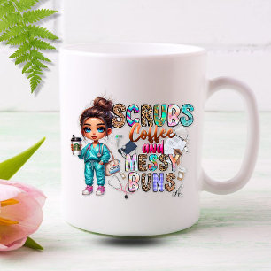 Scrubs, Koffie, Messy Buns Nurse Koffiemok