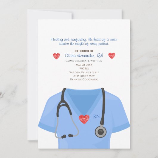 Scrubs, Stethoscoop en Heart Nursing Invitation Kaart (Voorkant)