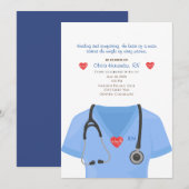 Scrubs, Stethoscoop en Heart Nursing Invitation Kaart (Voorkant / Achterkant)