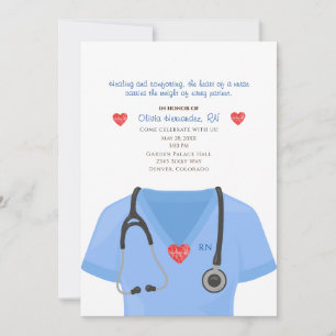 Scrubs, Stethoscoop en Heart Nursing Invitation Kaart