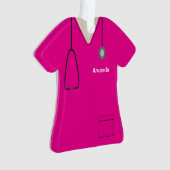Scrubs Uniform Neurse Hot Pink Shirt Kerstmis Orn Ornament (voorkant)