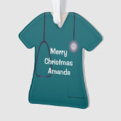 Scrubs Uniform Nurse Blauwgroen Shirt Kerstmis Ornament (voorkant)