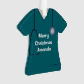 Scrubs Uniform Nurse Blauwgroen Shirt Kerstmis Ornament (voorkant)