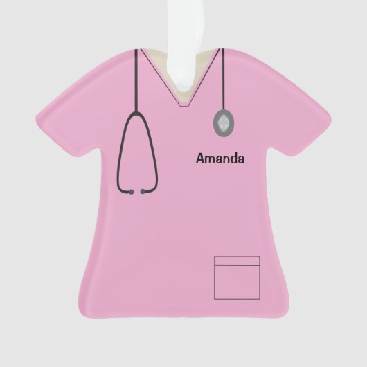 Scrubs Uniform Zurse Roze Shirt Kerstmis Ornament (voorkant)