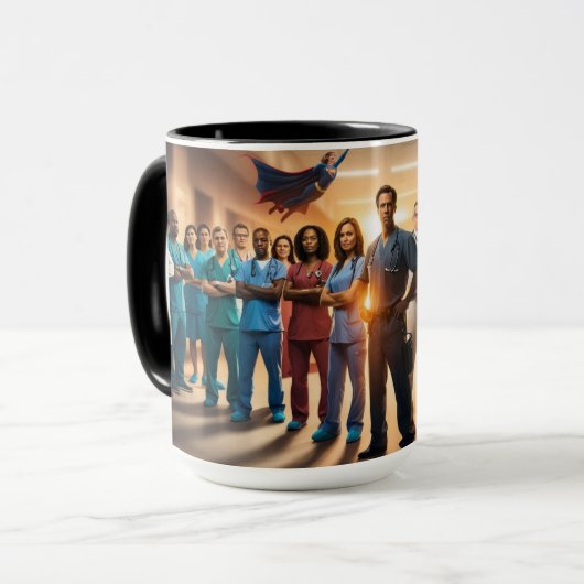 Scrubs voor superhelden mok (Voorkant links)