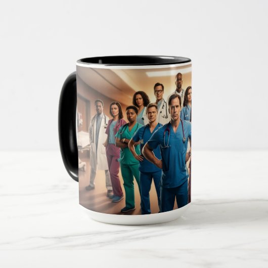 Scrubs voor superhelden mok (Voorkant links)