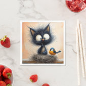 Scruffy breedogige kat met een worm voor een vogel servet (Insitu)