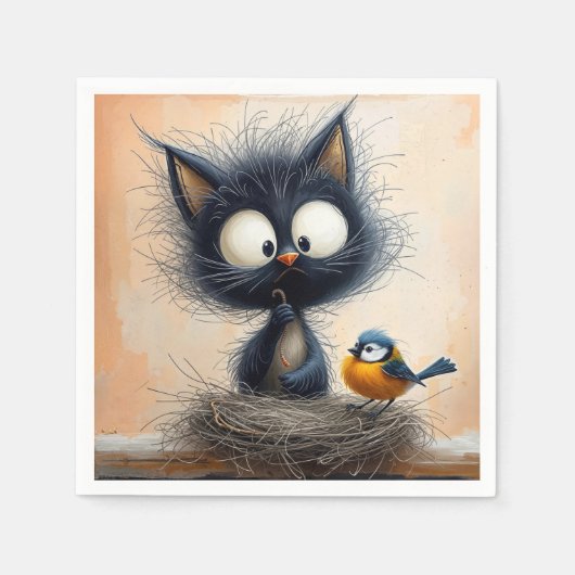 Scruffy breedogige kat met een worm voor een vogel servet (Voorkant)